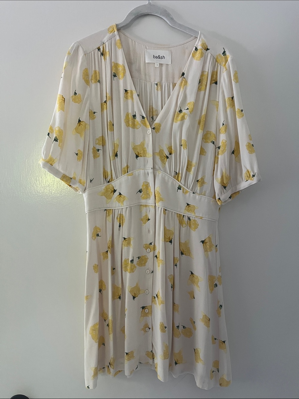ba&sh Cosma Cream Dress with Yellow Floral Print